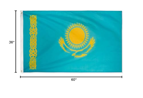 DANF Kazakhstan Flag 3x5 Foot Polyester Kazakh National Flags Polyester with Brass Grommets 3 X 5 Ft
