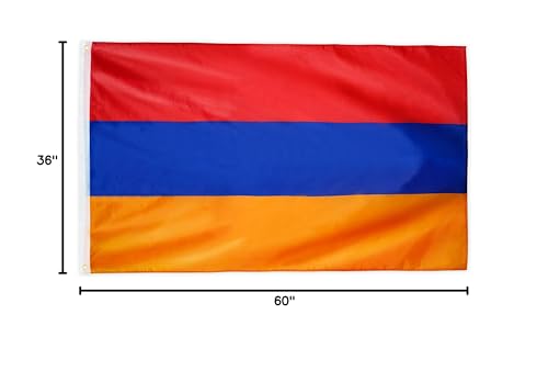 DANF Armenia Flag 3x5 Ft Thick Polyester, Fade Resistant, Brass Grommets, Canvas Header,Double Sided Armenian Flags 3 x 5 Feet