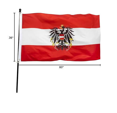 DANF Austria Flag 3x5 Ft - 100D Thicker Polyester - Austrian Coat of arms National Flags Double Stitched Quality 3 X 5 Feet with Brass Grommets Indoor & Outdoor Use