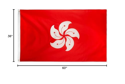 DANF Hong Kong Flag 3x5 Foot HK Flags Polyester with Brass Grommets 3 X 5 Ft