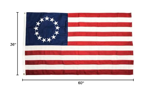 DANF Betsy Ross Flag 3X5 Ft 210D Nylon - Embroidered Stars and Sewn Stripes - UV Protection 13 Stars 3 X 5 Foot Red White and Blue Historical Outdoor Flag