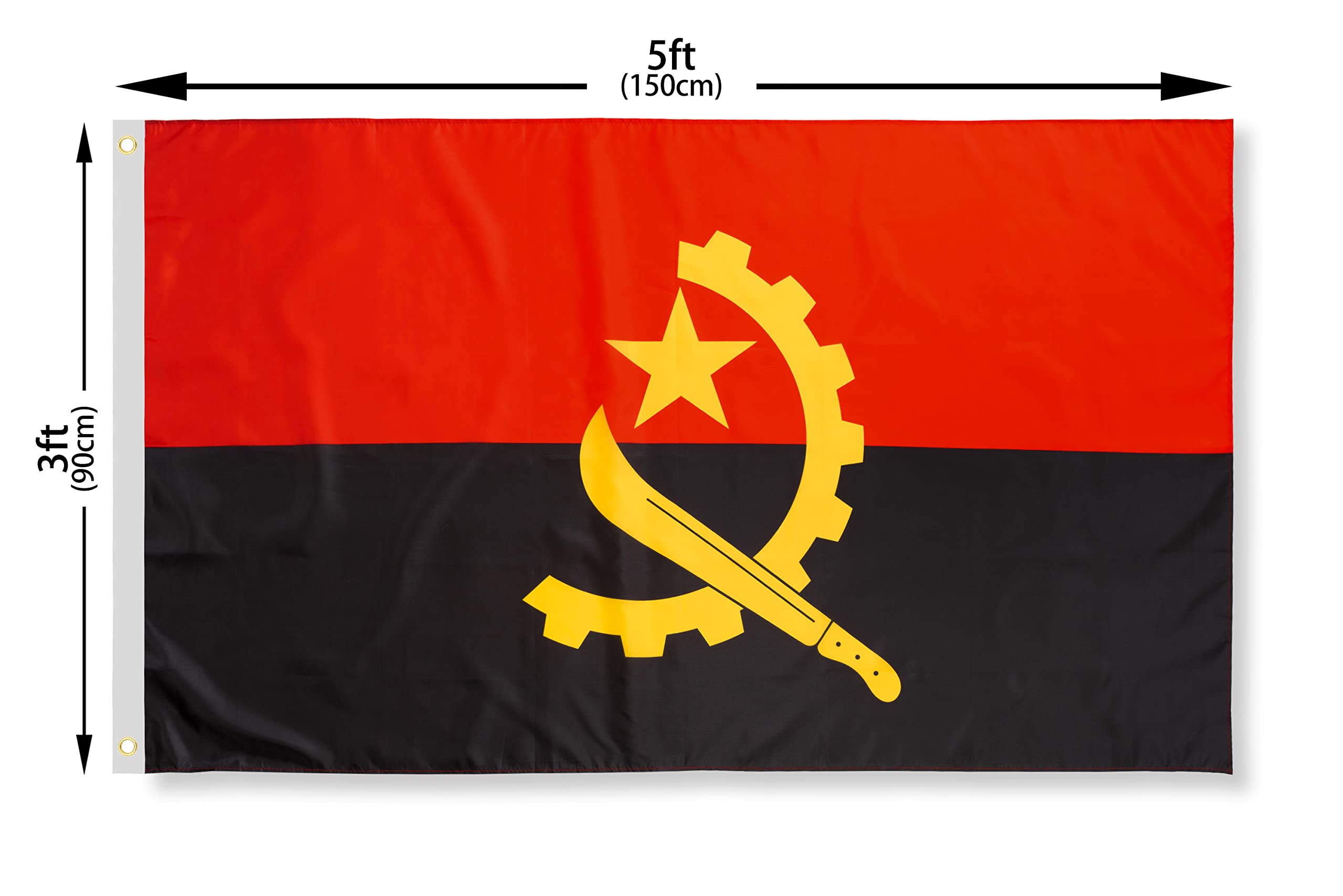 DANF Angola Flag 3x5 Ft Thick Polyester, Fade Resistant, Brass Grommets, Canvas Header Angolan National Flags with 3 X 5 Feet