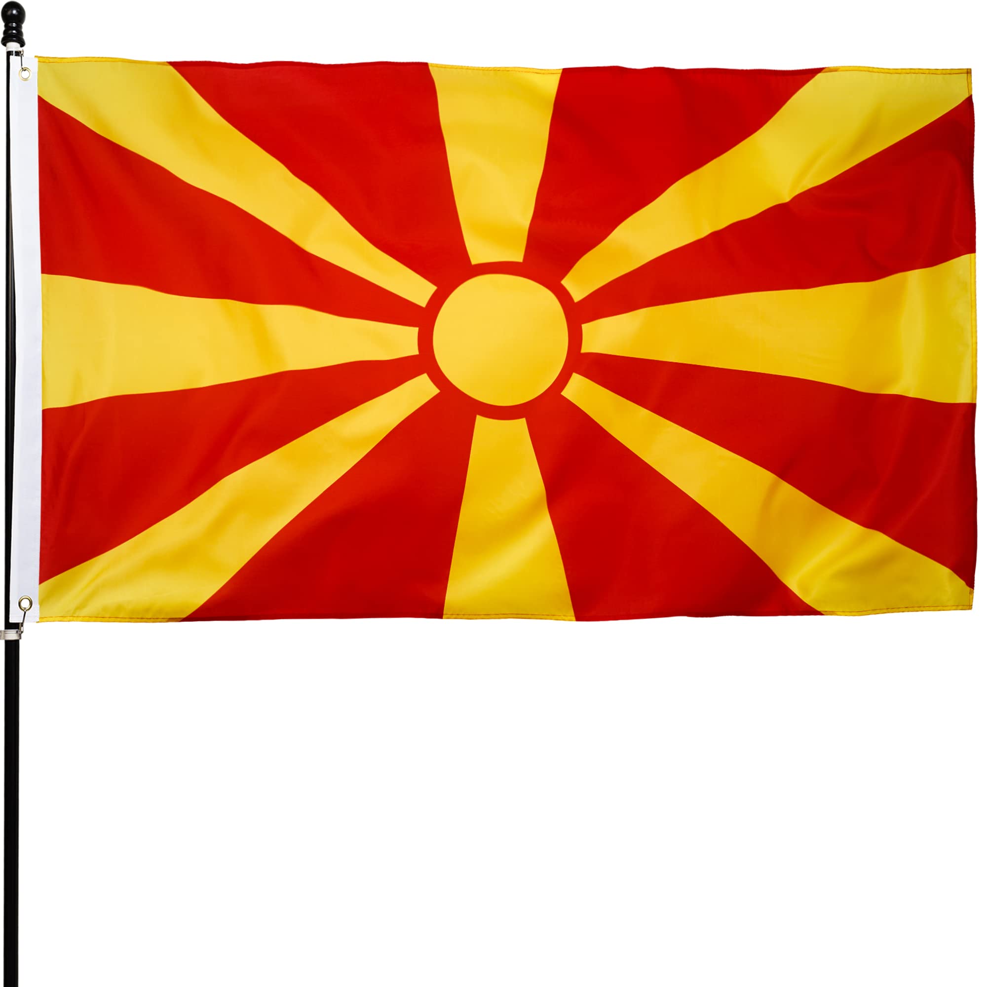 DANF Macedonia Flag 3x5 Ft Thick Polyester, Fade Resistant, Brass Grommets, Canvas Header Macedonian National Flags with 3 X 5 Feet