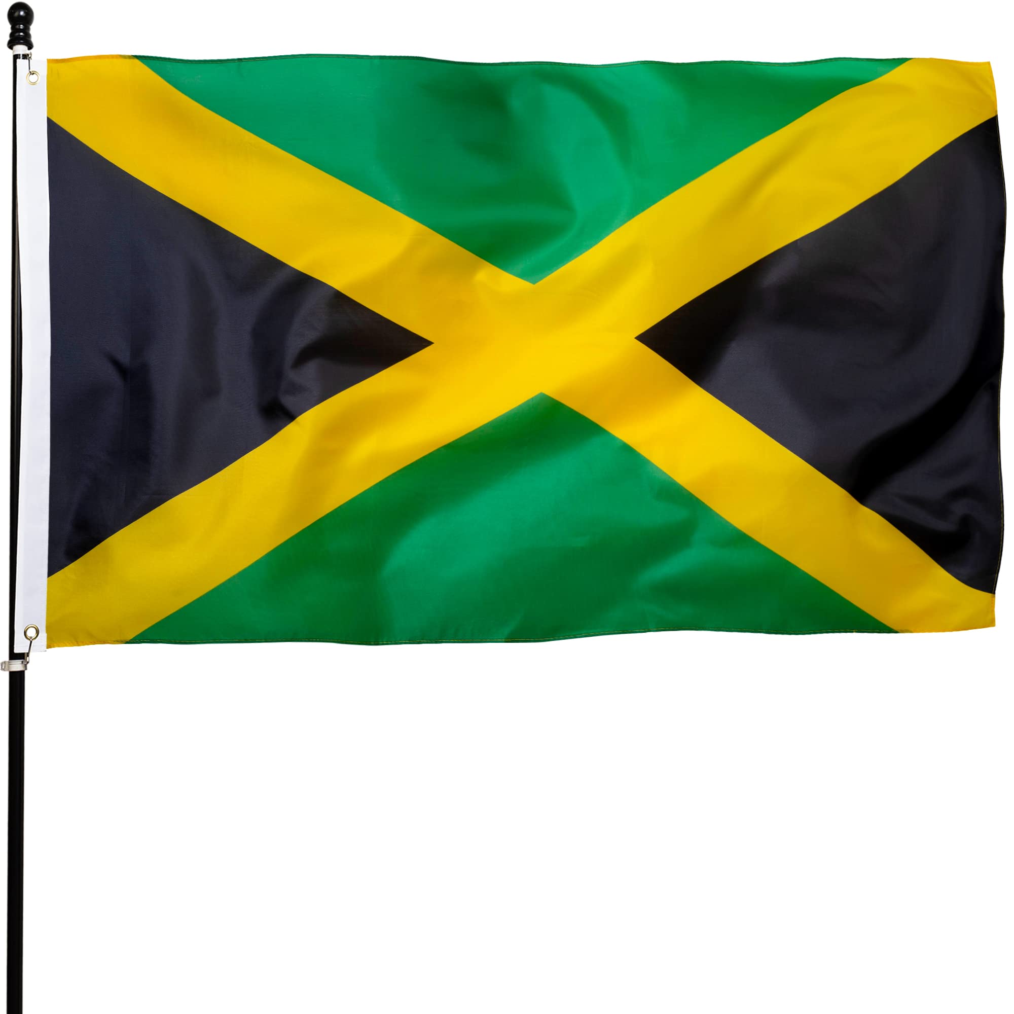 DANF Jamaica Flag 3x5 Ft Thick Polyester, Fade Resistant, Brass Grommets, Canvas Header Jamaican National Flags 3 X 5 Feet