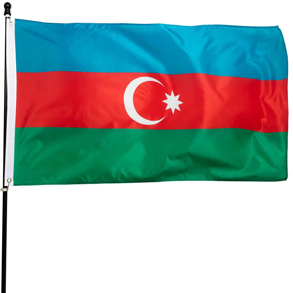 DANF Azerbaijan Flag 3x5 Ft Thick Polyester, Fade Resistant, Brass Grommets, Canvas Header Azerbaijani National Flags with 3 X 5 Feet