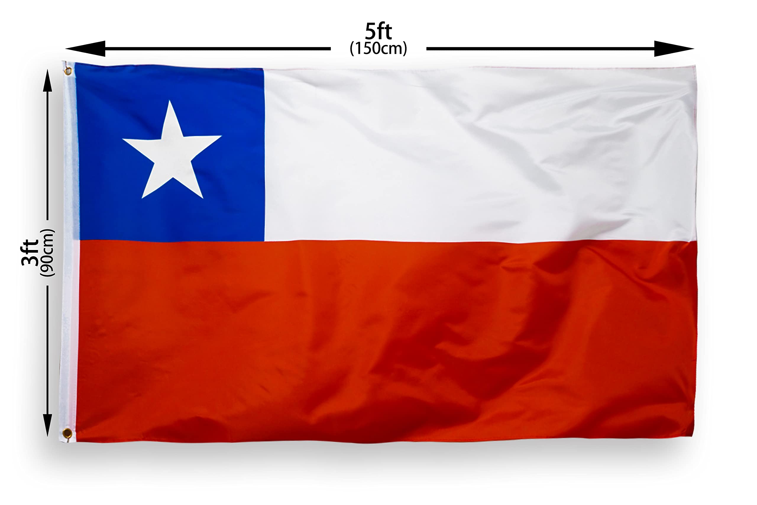DANF Chile Flag 3x5 Ft Thick Polyester, Fade Resistant, Brass Grommets, Canvas Header Double Sided Chilean Flags 3 X 5 Feet