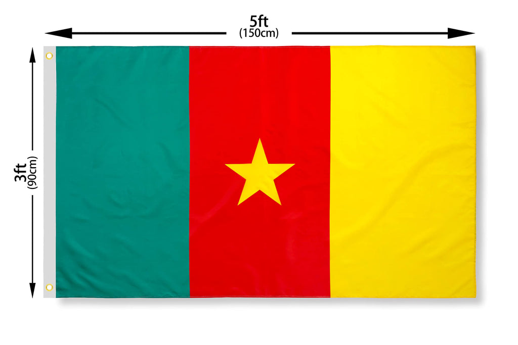 DANF Cameroun Cameroon Flag 3x5 Ft Thick Polyester, Fade Resistant, Brass Grommets, Canvas Header Cameroonian National Flags with 3 X 5 Feet