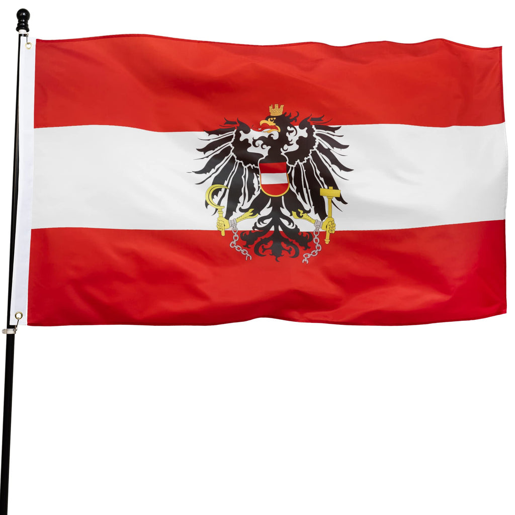 DANF Austria Flag 3x5 Ft - 100D Thicker Polyester - Austrian Coat of arms National Flags Double Stitched Quality 3 X 5 Feet with Brass Grommets Indoor & Outdoor Use