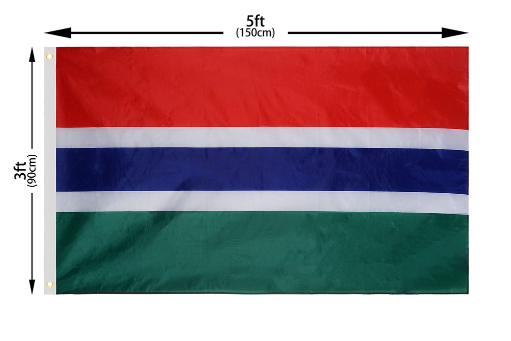DANF Gambia Flag 3x5 Ft Thick Polyester, Fade Resistant, Brass Grommets, Canvas Header Gambian National Flags with 3 X 5 Feet