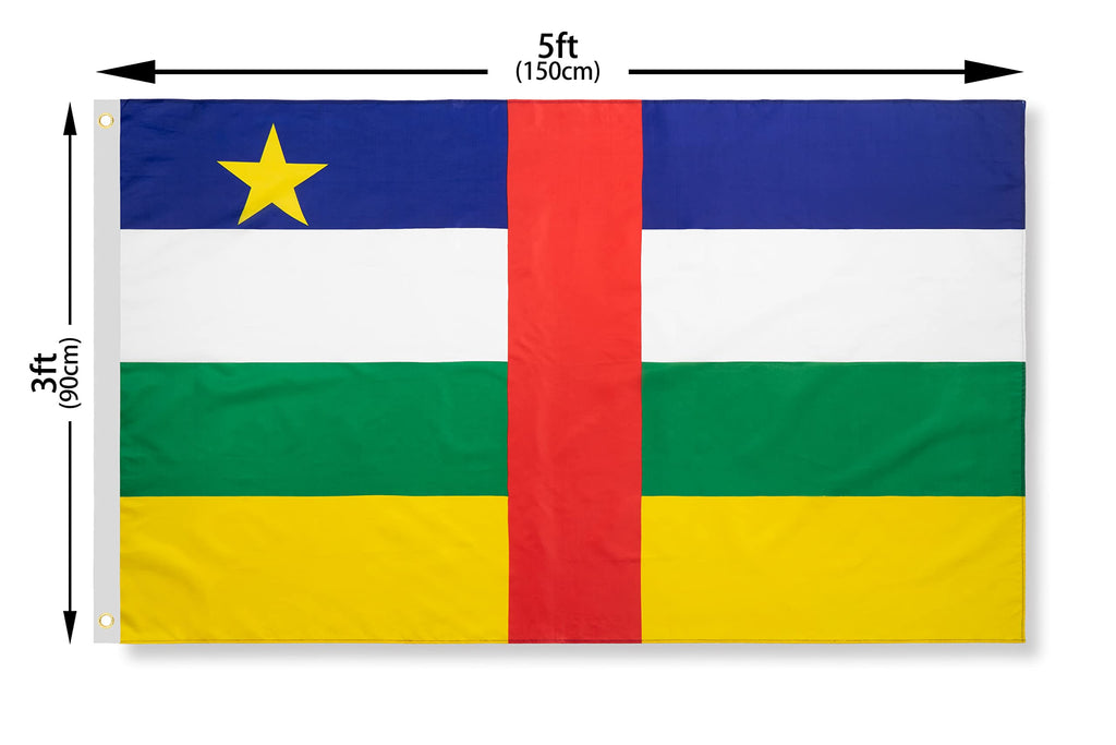 DANF Central African Flag 3x5 Ft Thick Polyester, Fade Resistant, Brass Grommets, Canvas Header Central African National Flags with 3 X 5 Feet