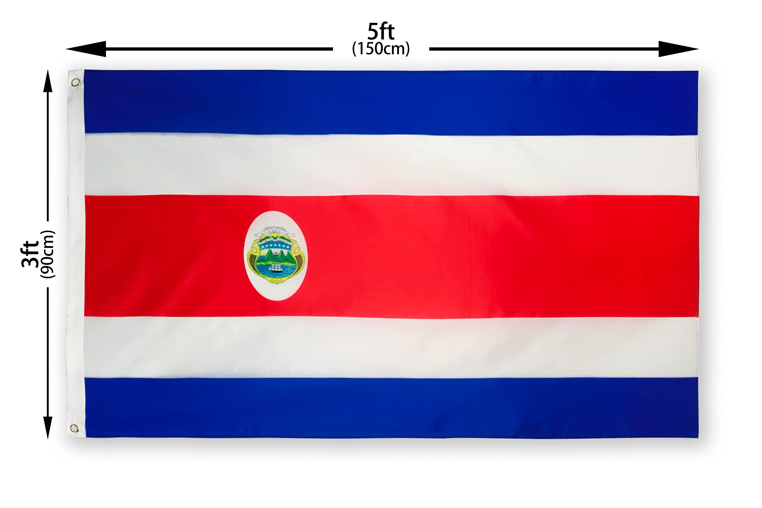 DANF Costa Rica Flag 3x5 Foot Thicker Polyester Costa Rican National Flags Polyester with Brass Grommets 3 X 5 Ft