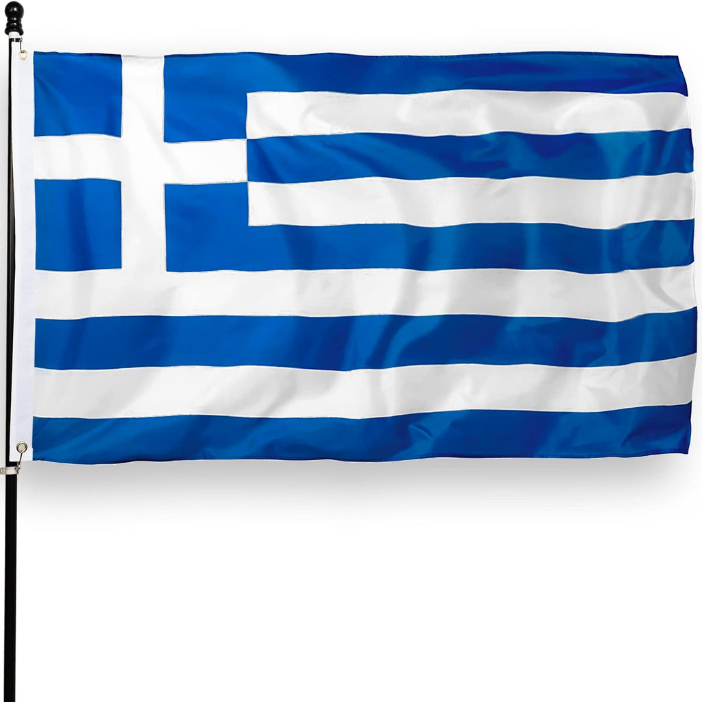 DANF Greece Flag 3x5 Ft Thick Polyester, Fade Resistant, Brass Grommets, Canvas Header, Double Sided Greek National Flags 3x5 Feet