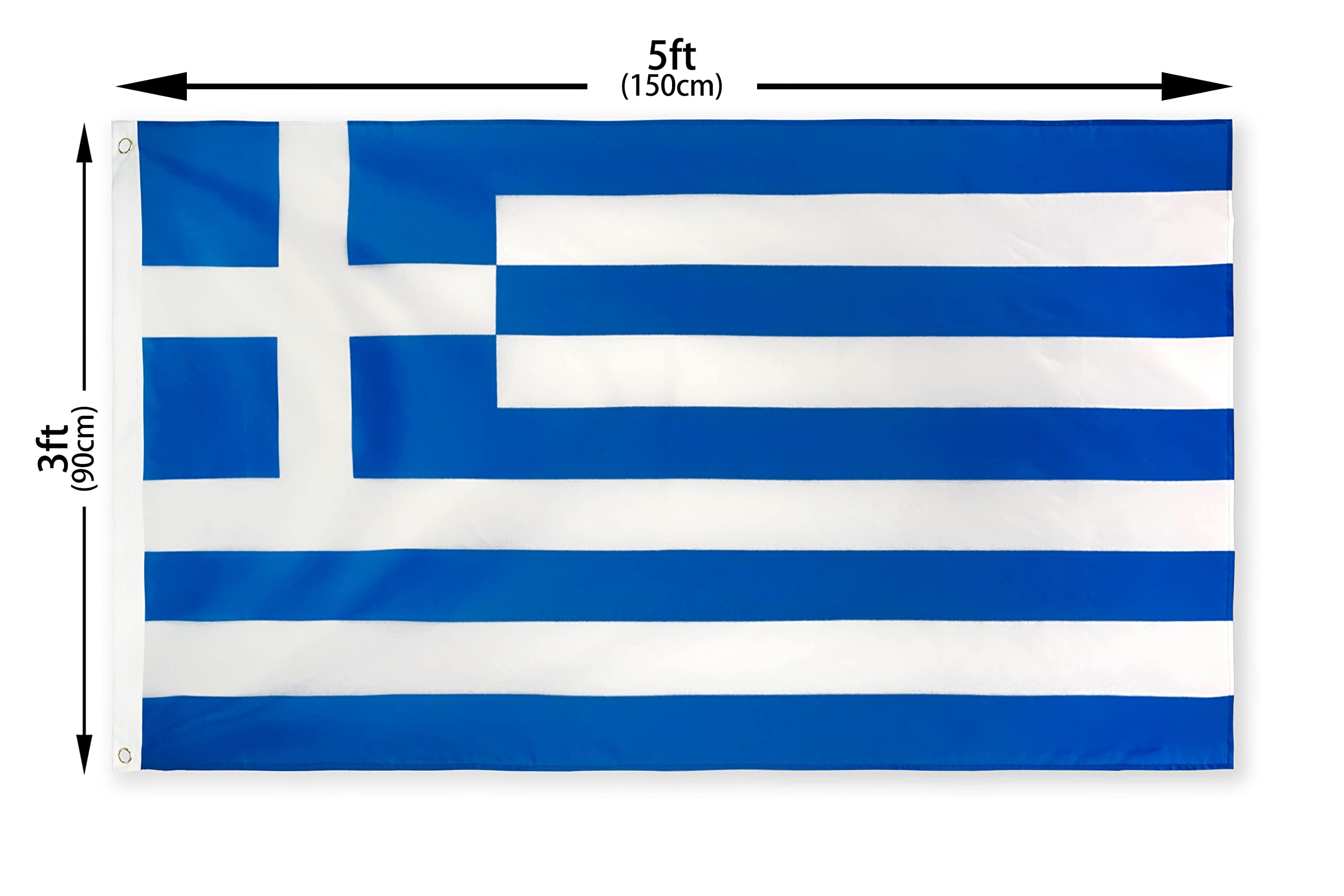 DANF Greece Flag 3x5 Ft Thick Polyester, Fade Resistant, Brass Grommets, Canvas Header, Double Sided Greek National Flags 3x5 Feet