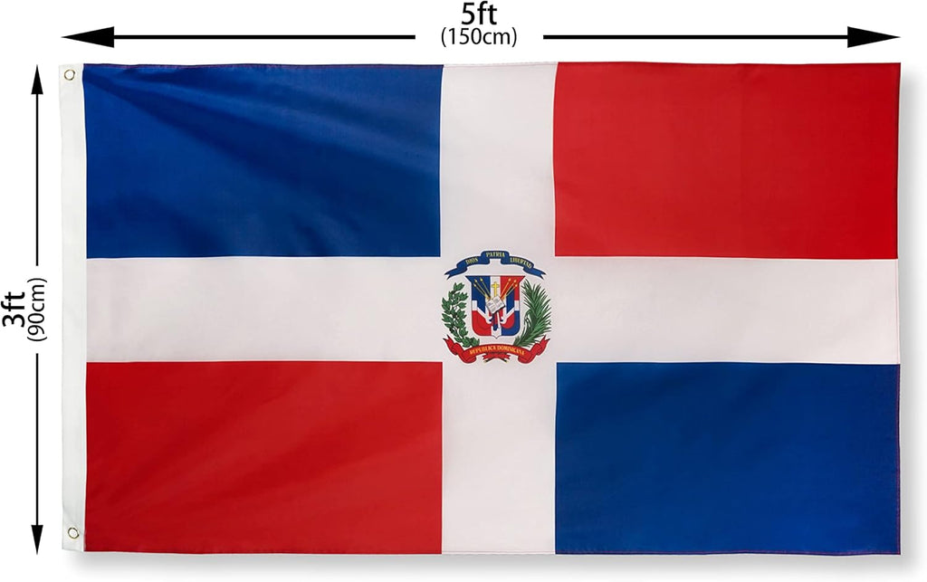DANF Dominican Flag 3x5 Foot Polyester Bandera De Republica Dominicana National Flags Polyester with Brass Grommets 3 X 5 Ft