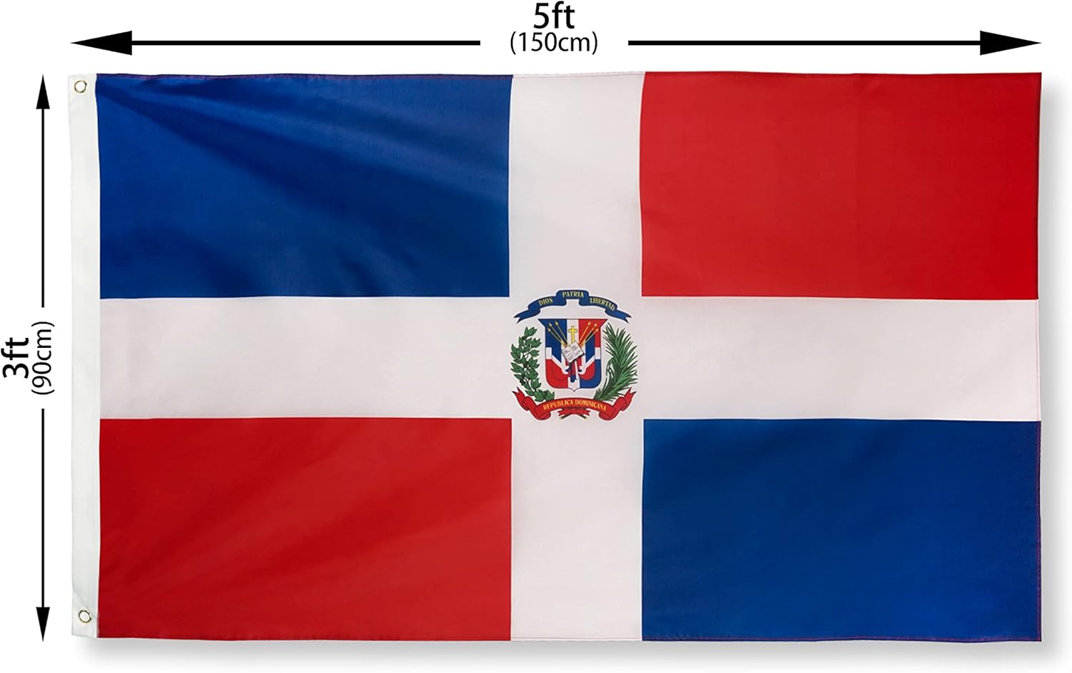 DANF Dominican Flag 3x5 Foot Polyester Bandera De Republica Dominicana National Flags Polyester with Brass Grommets 3 X 5 Ft