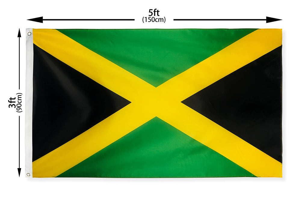DANF Jamaica Flag 3x5 Ft Thick Polyester, Fade Resistant, Brass Grommets, Canvas Header Jamaican National Flags 3 X 5 Feet
