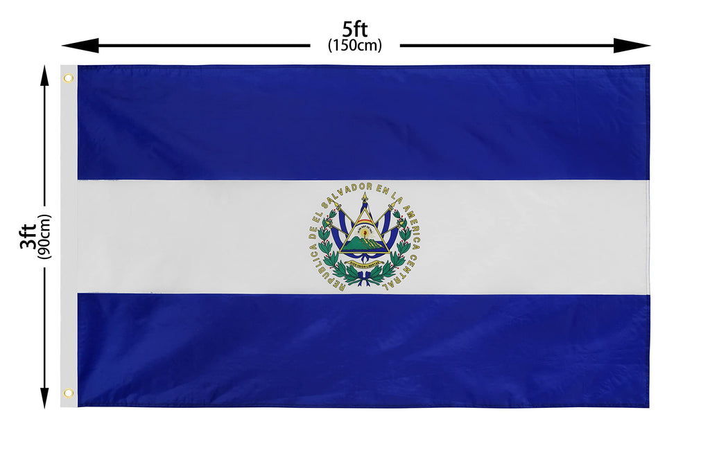 DANF El Salvador Flag 3x5 Ft Thick Polyester, Fade Resistant, Brass Grommets, Canvas Header Salvadoran National Flags with 3 X 5 Feet