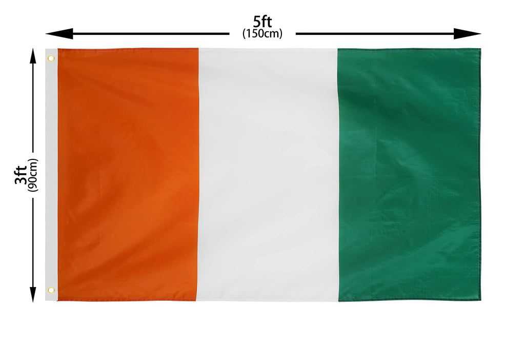 DANF Ivory Coast Flag 3x5 Ft Thick Polyester, Fade Resistant, Brass Grommets, Canvas Header Ivorian National Flags with 3 X 5 Feet