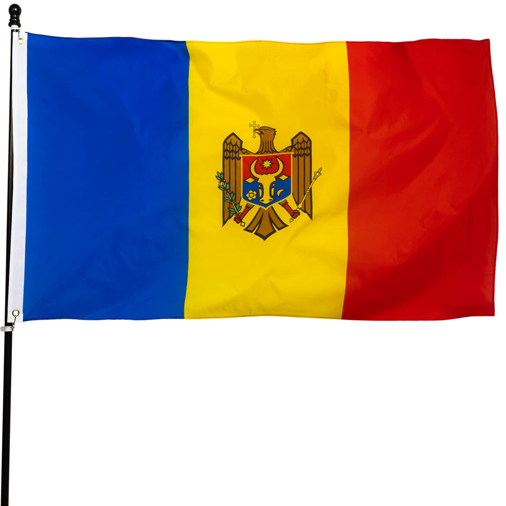 DANF Moldova Flag 3x5 Ft Thick Polyester, Fade Resistant, Brass Grommets, Canvas Header Republic of Moldova National Flags with 3 X 5 Feet