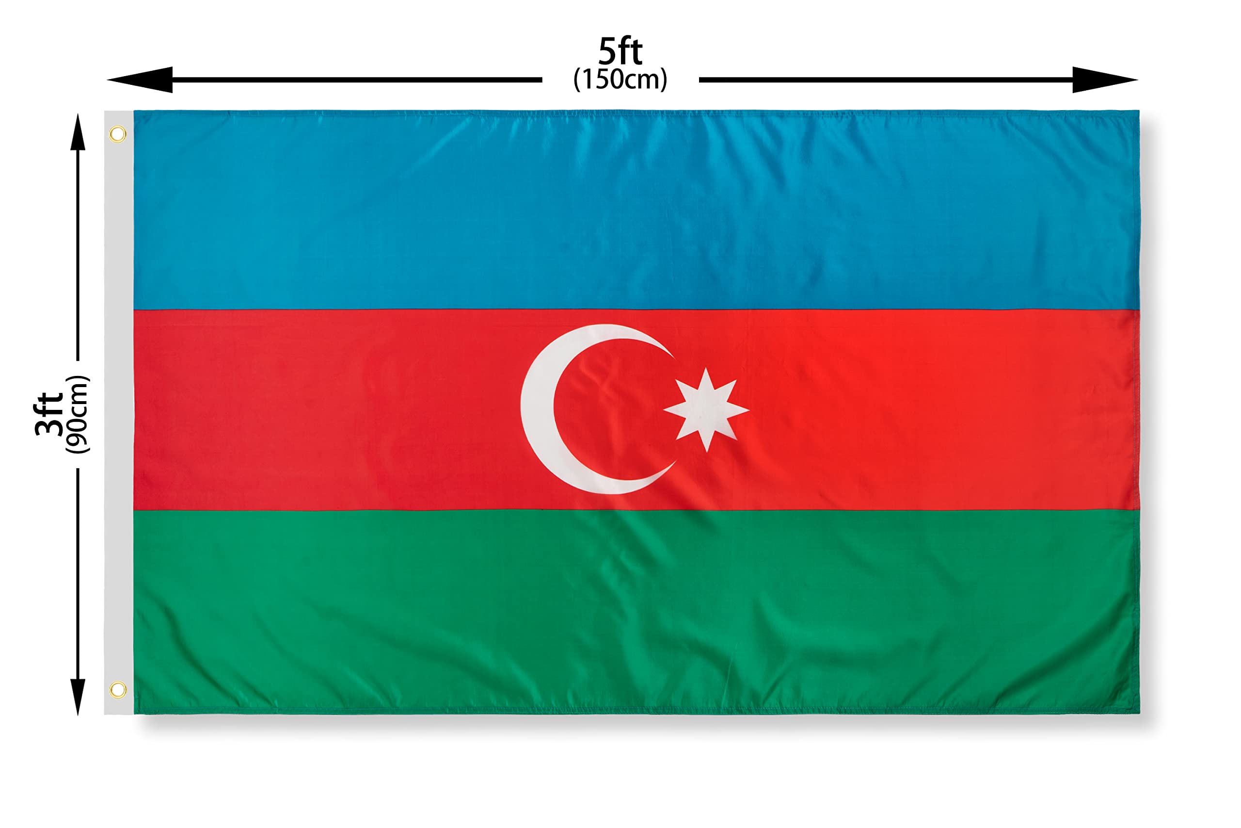 DANF Azerbaijan Flag 3x5 Ft Thick Polyester, Fade Resistant, Brass Grommets, Canvas Header Azerbaijani National Flags with 3 X 5 Feet