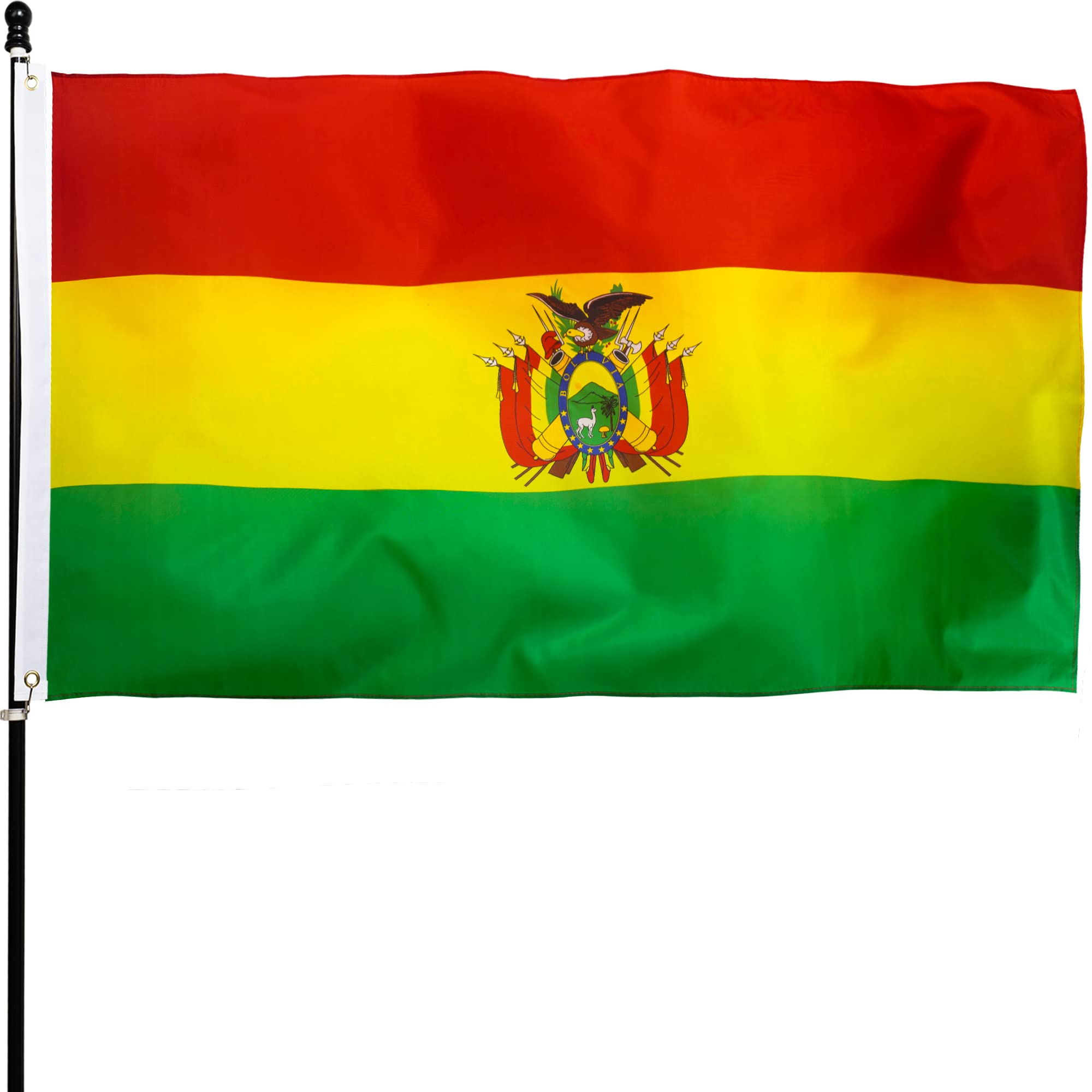 DANF Bolivia Flag 3x5 Ft Thick Polyester, Fade Resistant, Brass Grommets, Canvas Header, Double Sided Bolivian National Flags 3 X 5 Feet