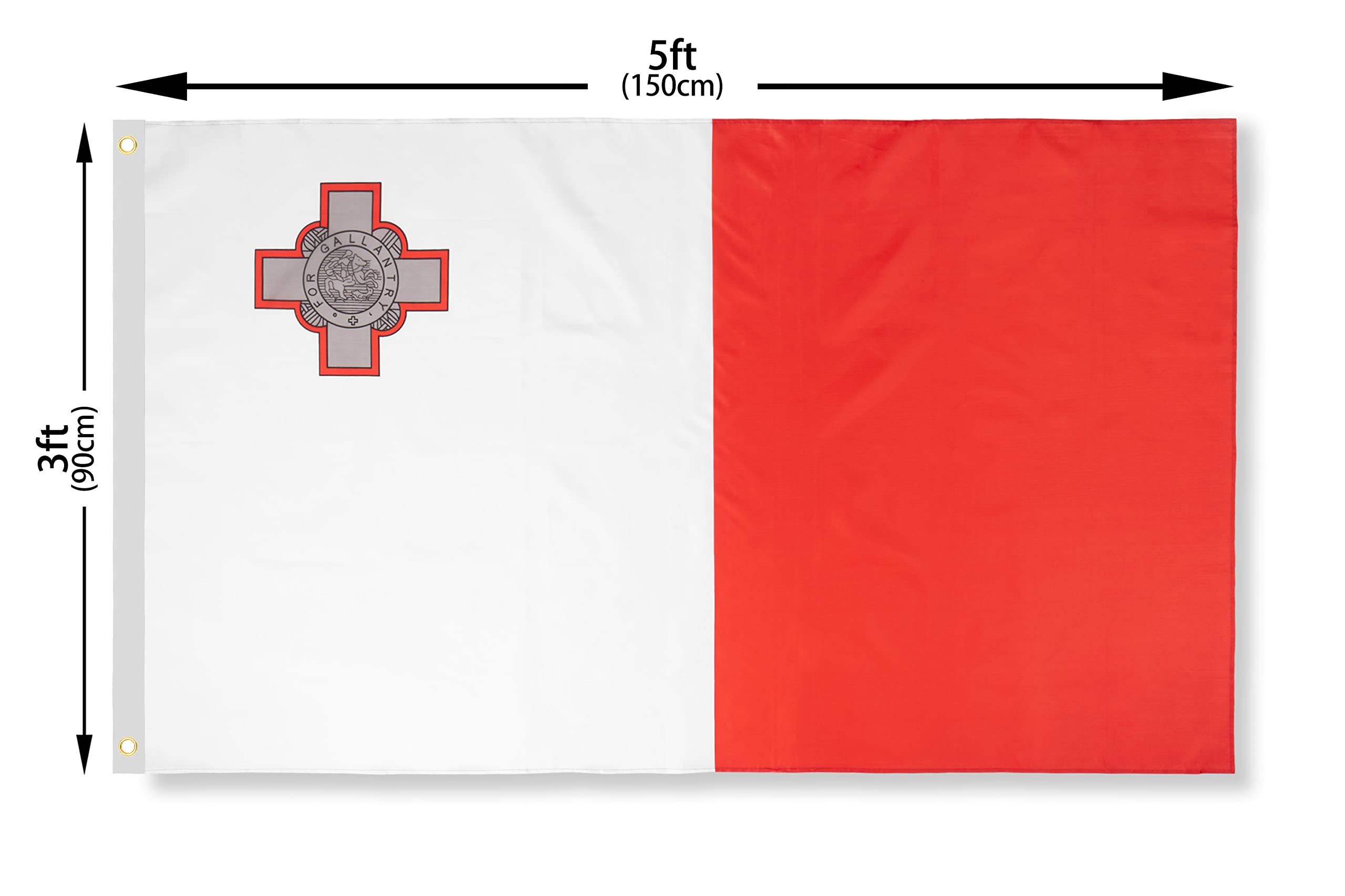 DANF Malta Flag 3x5 Ft Thick Polyester, Fade Resistant, Brass Grommets, Canvas Header Maltese National Flags with 3 X 5 Feet