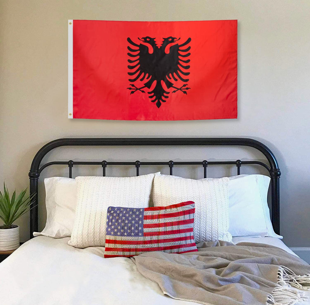 DANF Albania Flag 3x5 Foot Albanian National Flags Polyester with Brass Grommets 3 X 5 Ft