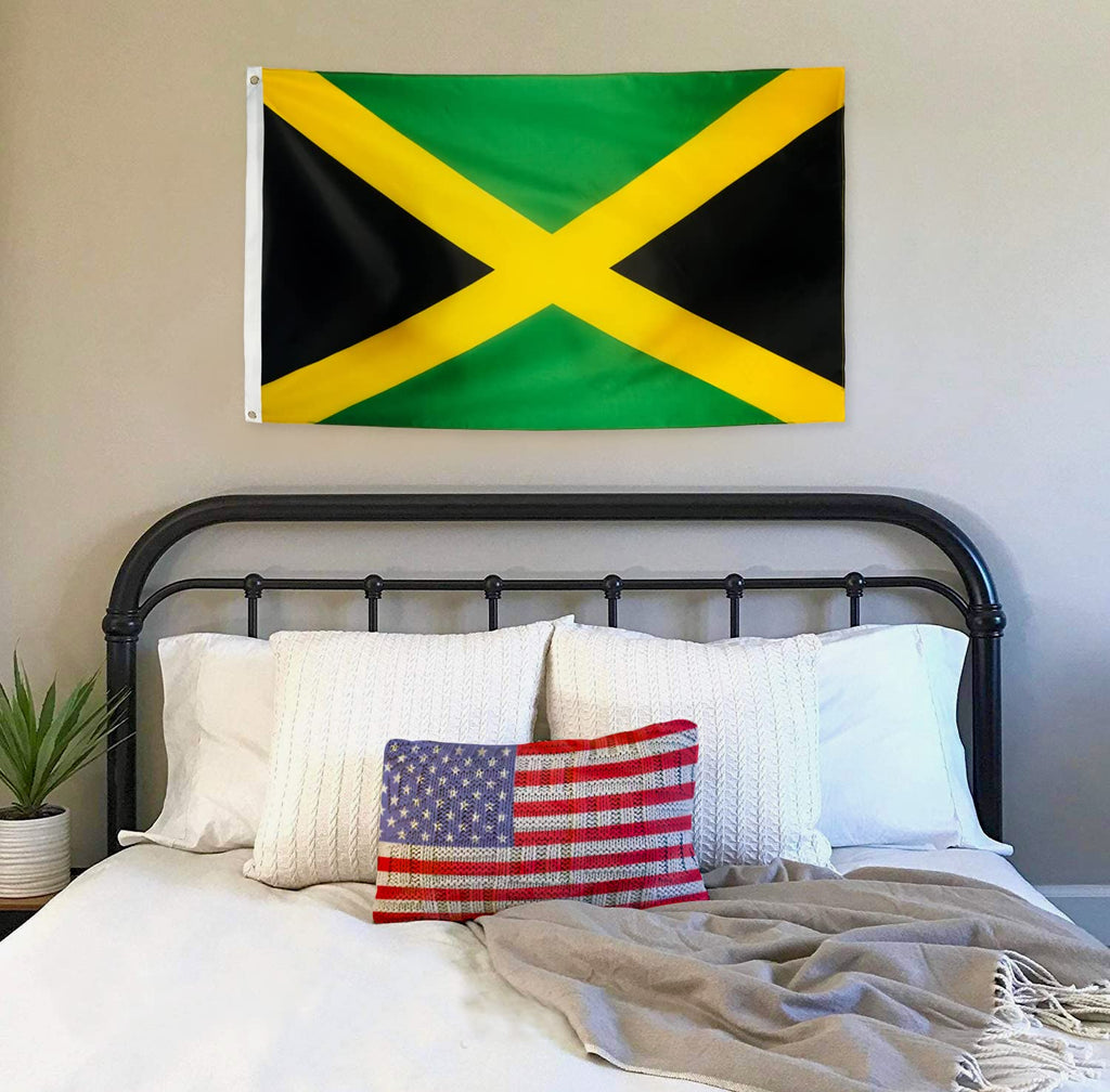 DANF Jamaica Flag 3x5 Ft Thick Polyester, Fade Resistant, Brass Grommets, Canvas Header Jamaican National Flags 3 X 5 Feet