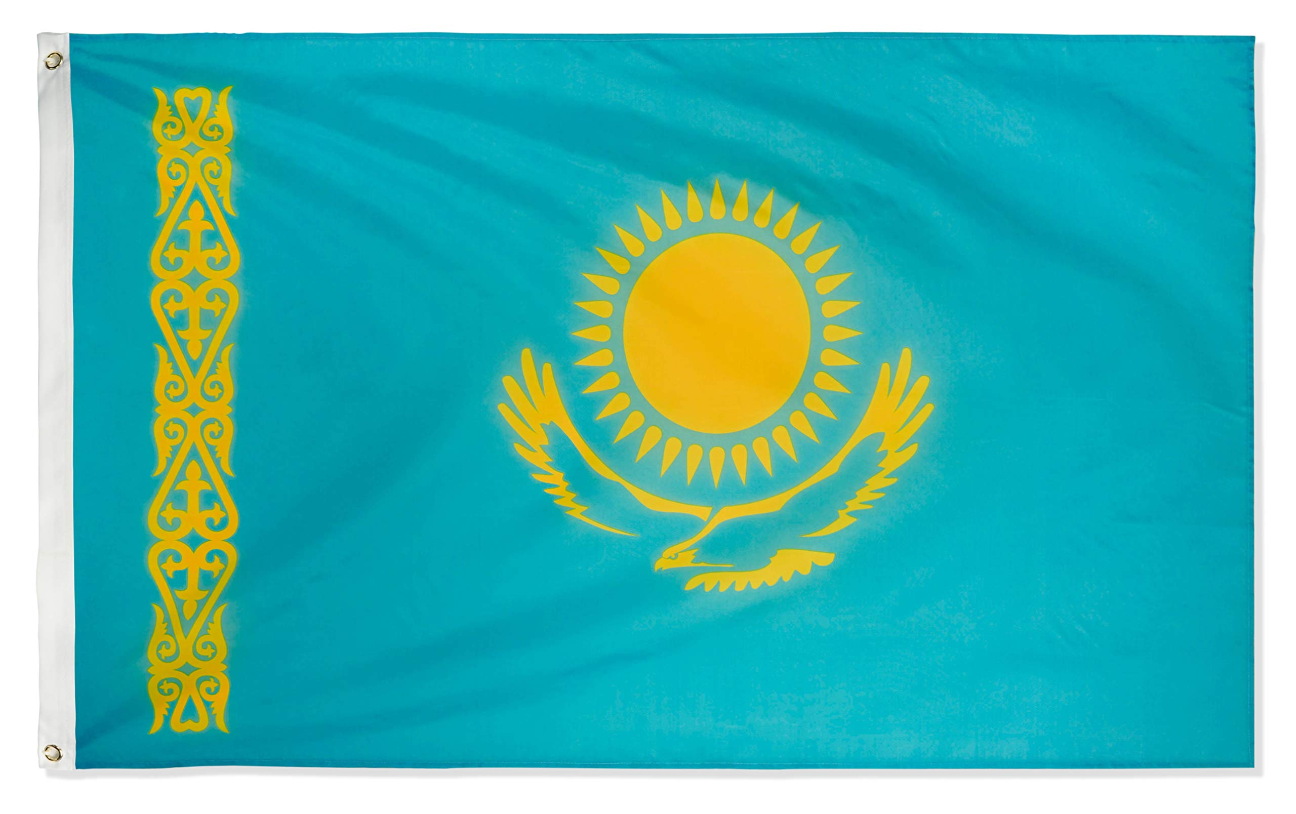 DANF Kazakhstan Flag 3x5 Foot Polyester Kazakh National Flags Polyester with Brass Grommets 3 X 5 Ft