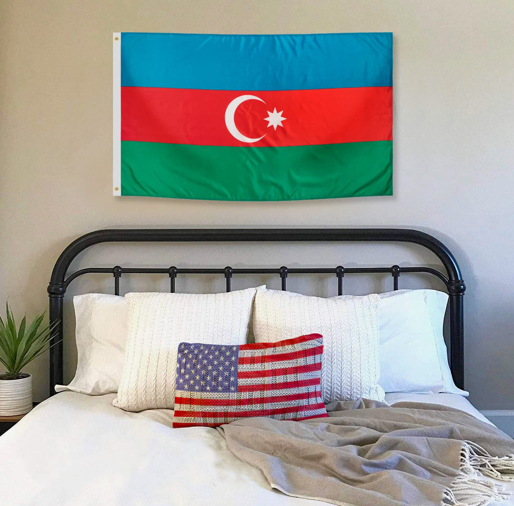 DANF Azerbaijan Flag 3x5 Ft Thick Polyester, Fade Resistant, Brass Grommets, Canvas Header Azerbaijani National Flags with 3 X 5 Feet