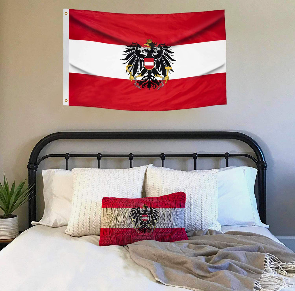 DANF Austria Flag 3x5 Ft - 100D Thicker Polyester - Austrian Coat of arms National Flags Double Stitched Quality 3 X 5 Feet with Brass Grommets Indoor & Outdoor Use