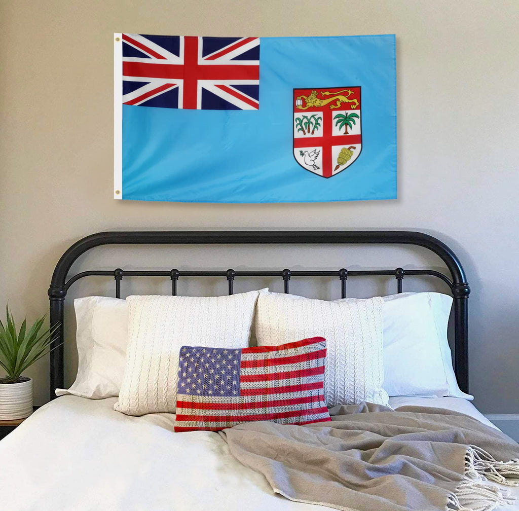 DANF Fiji Flag 3x5 Ft Thick Polyester, Fade Resistant, Brass Grommets, Canvas Header Fijian National Flags with 3 X 5 Feet