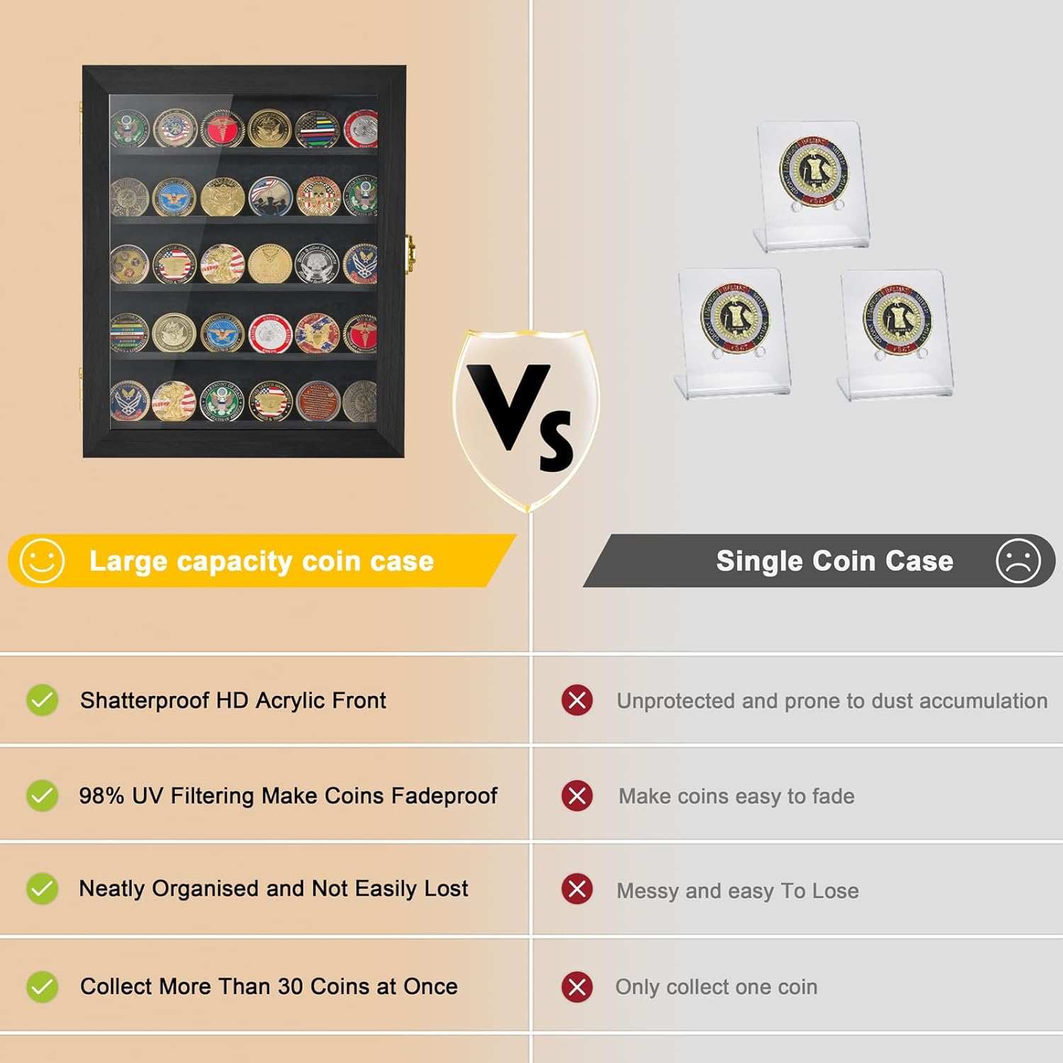 Coin Display Case 11"x14" Challenge Military Coin Holder Wooden American Flag Medal Poker Chip Wall Cabinet Decor Gift for Collector, Grandfathers, Fathers, Comrade-in-arms