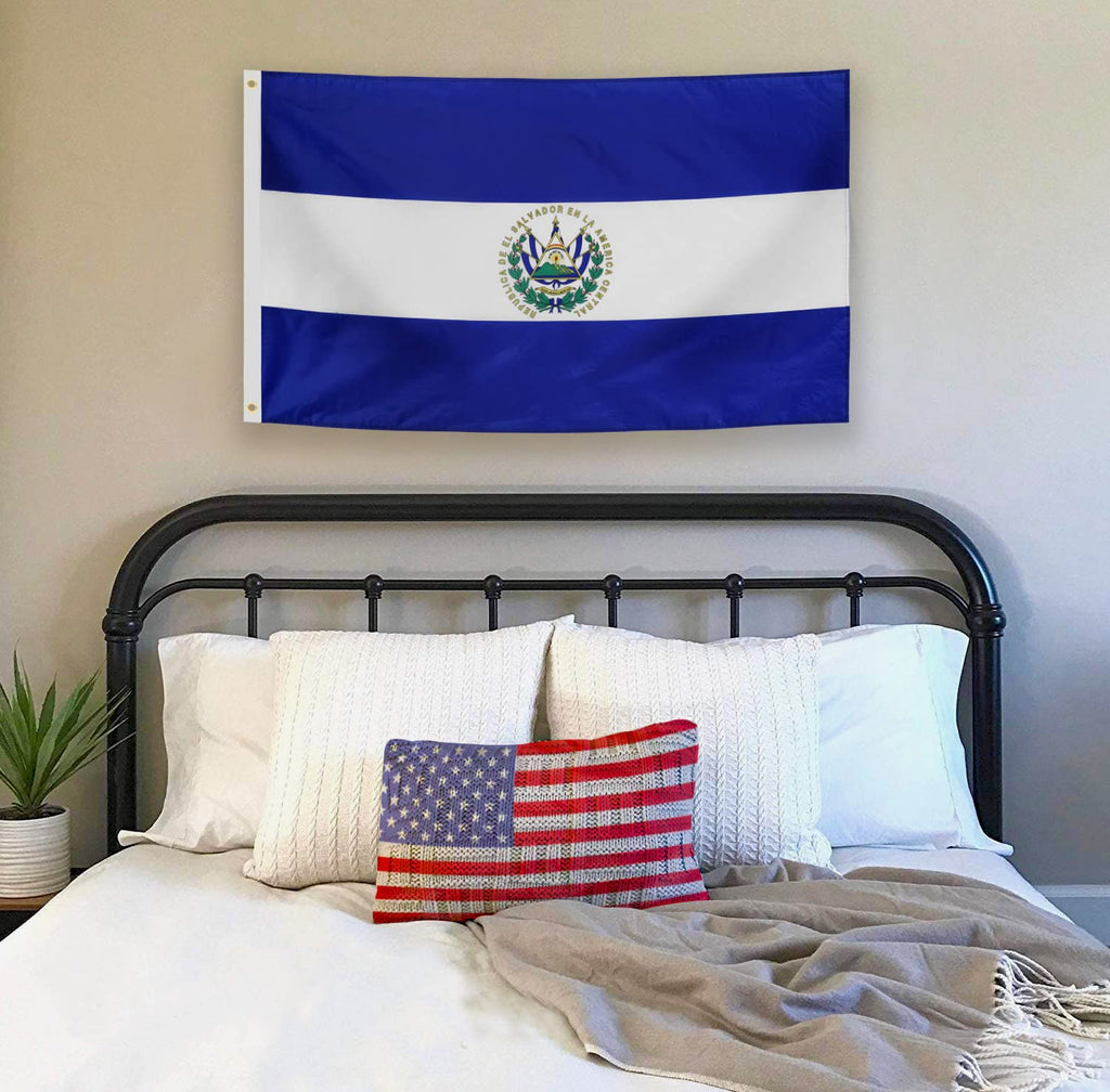 DANF El Salvador Flag 3x5 Ft Thick Polyester, Fade Resistant, Brass Grommets, Canvas Header Salvadoran National Flags with 3 X 5 Feet