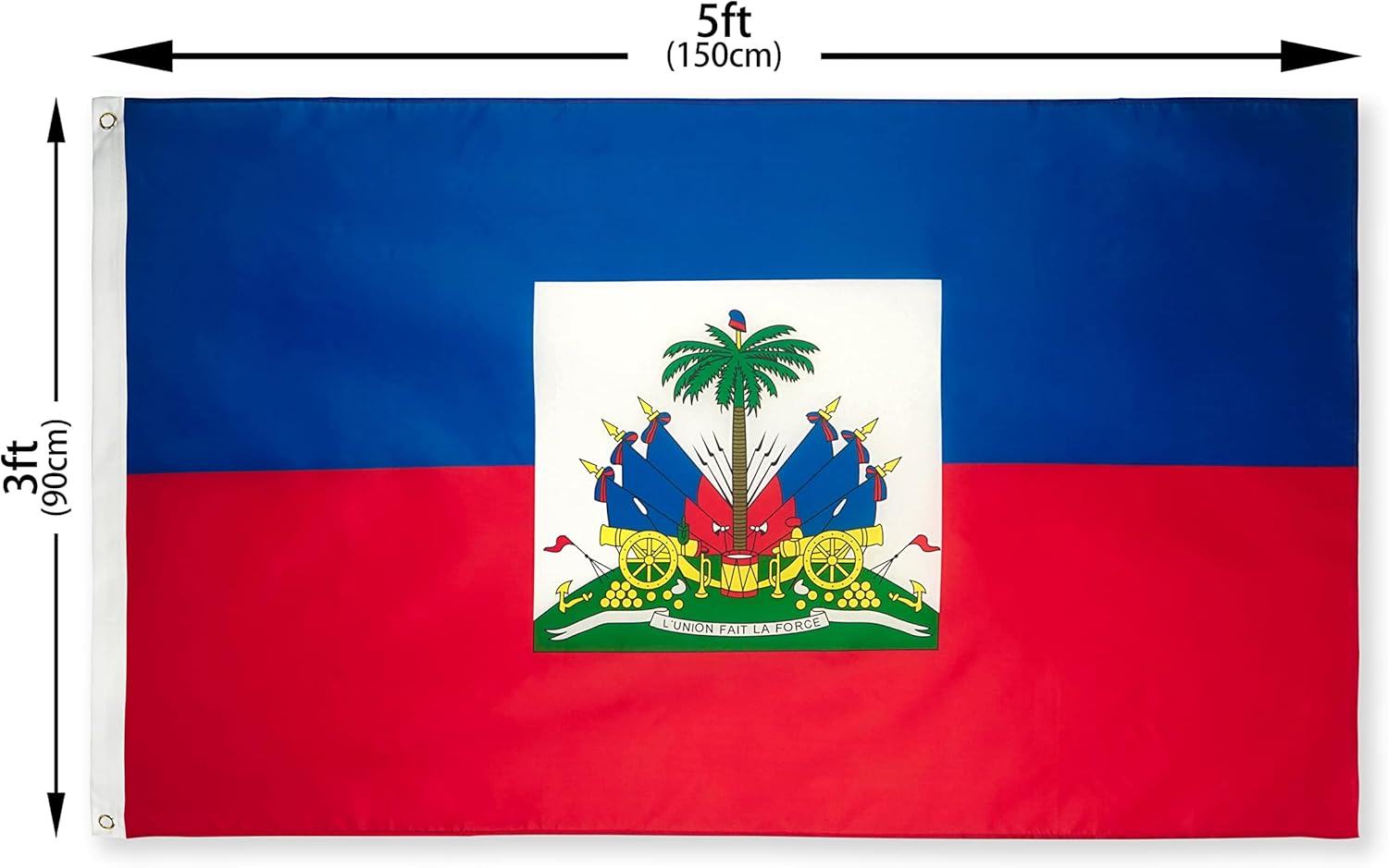 DANF Haiti Flag 3x5 Ft Thick Polyester, Fade Resistant, Brass Grommets, Canvas Header,Double Sided Haitian National Flags 3 X 5 Feet