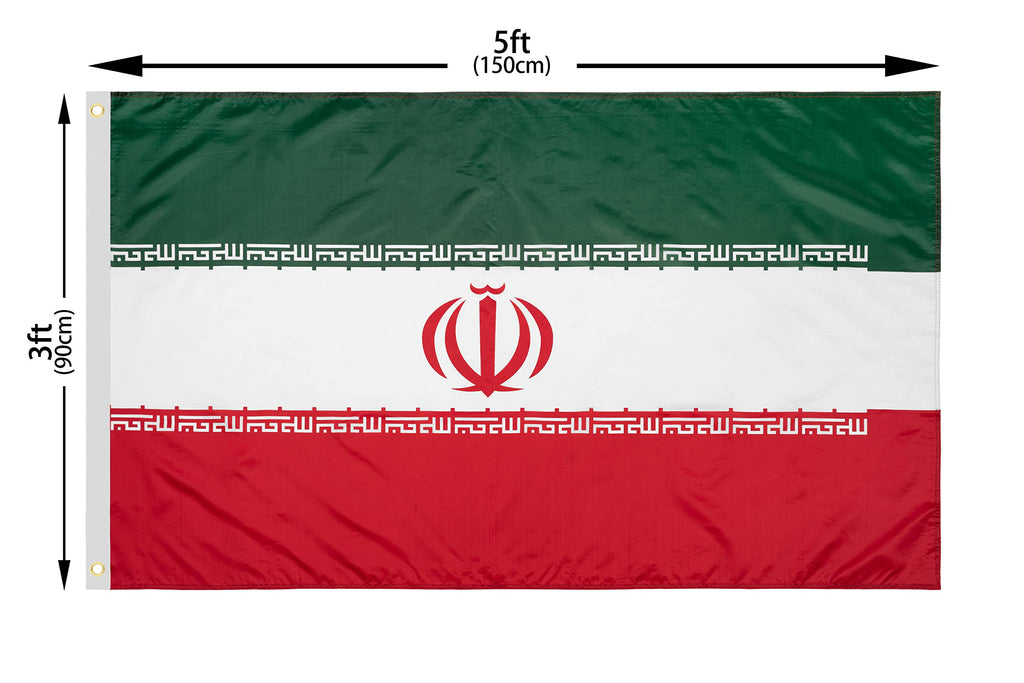DANF Iran Flag 3x5 Ft Thick Polyester, Fade Resistant, Brass Grommets, Canvas Header Islamic Republic of Iran National Flags with 3 X 5 Feet