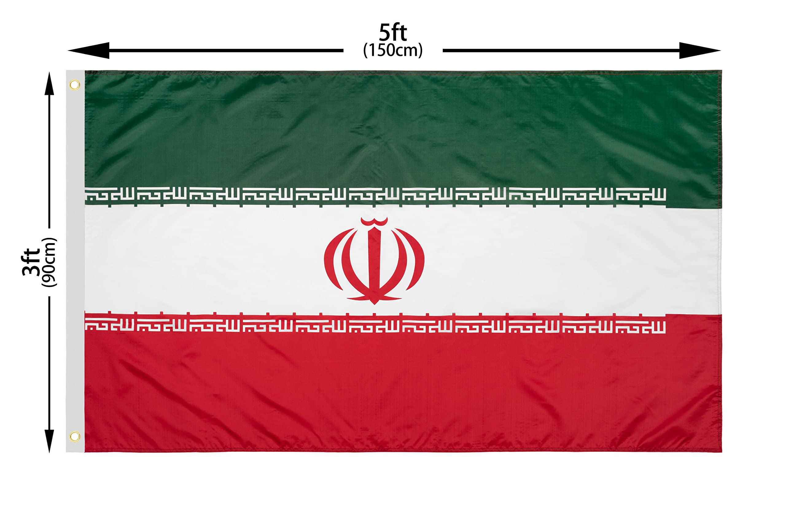 DANF Iran Flag 3x5 Ft Thick Polyester, Fade Resistant, Brass Grommets, Canvas Header Islamic Republic of Iran National Flags with 3 X 5 Feet