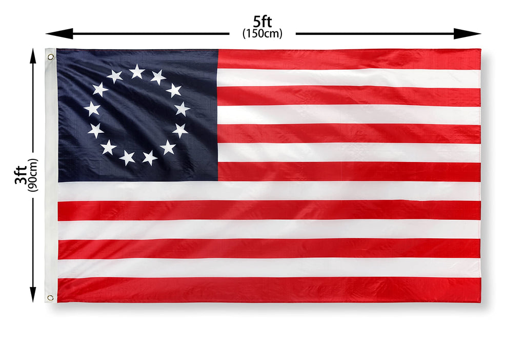 DANF Betsy Ross Flag 3x5ft - 100D Thicker Polyester - July 4th Independence Day 13 Stars American USA America Historical Flags Double Sided Canvas Header with Brass Grommets Indoor & Outdoor Use