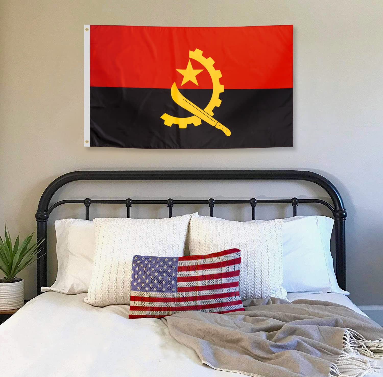 DANF Angola Flag 3x5 Ft Thick Polyester, Fade Resistant, Brass Grommets, Canvas Header Angolan National Flags with 3 X 5 Feet