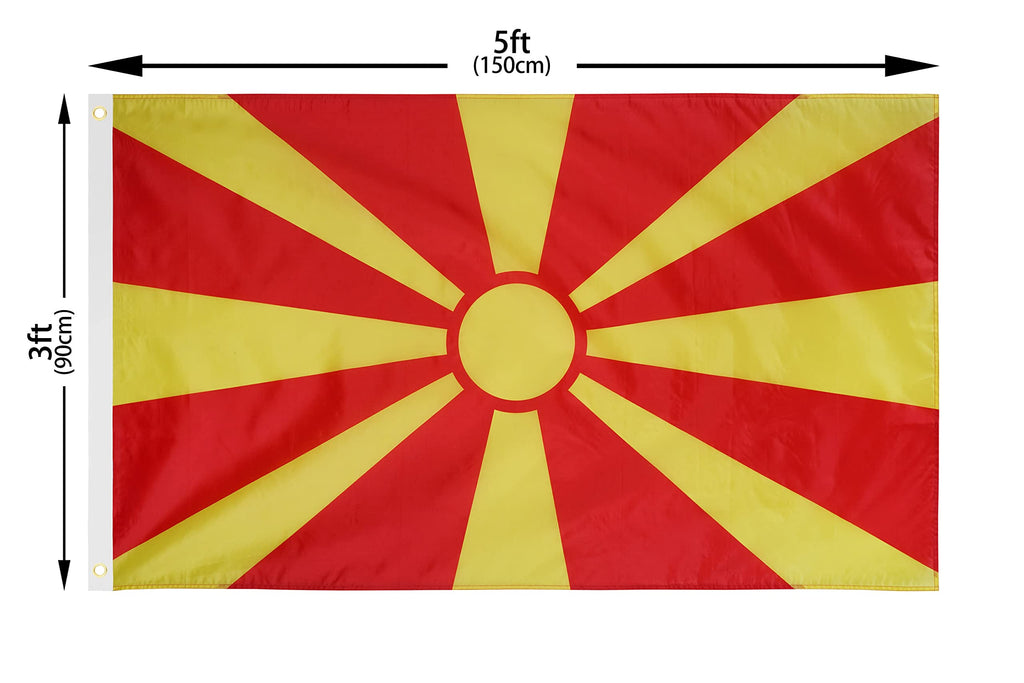 DANF Macedonia Flag 3x5 Ft Thick Polyester, Fade Resistant, Brass Grommets, Canvas Header Macedonian National Flags with 3 X 5 Feet
