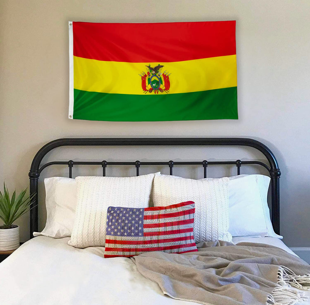 DANF Bolivia Flag 3x5 Ft Thick Polyester, Fade Resistant, Brass Grommets, Canvas Header, Double Sided Bolivian National Flags 3 X 5 Feet
