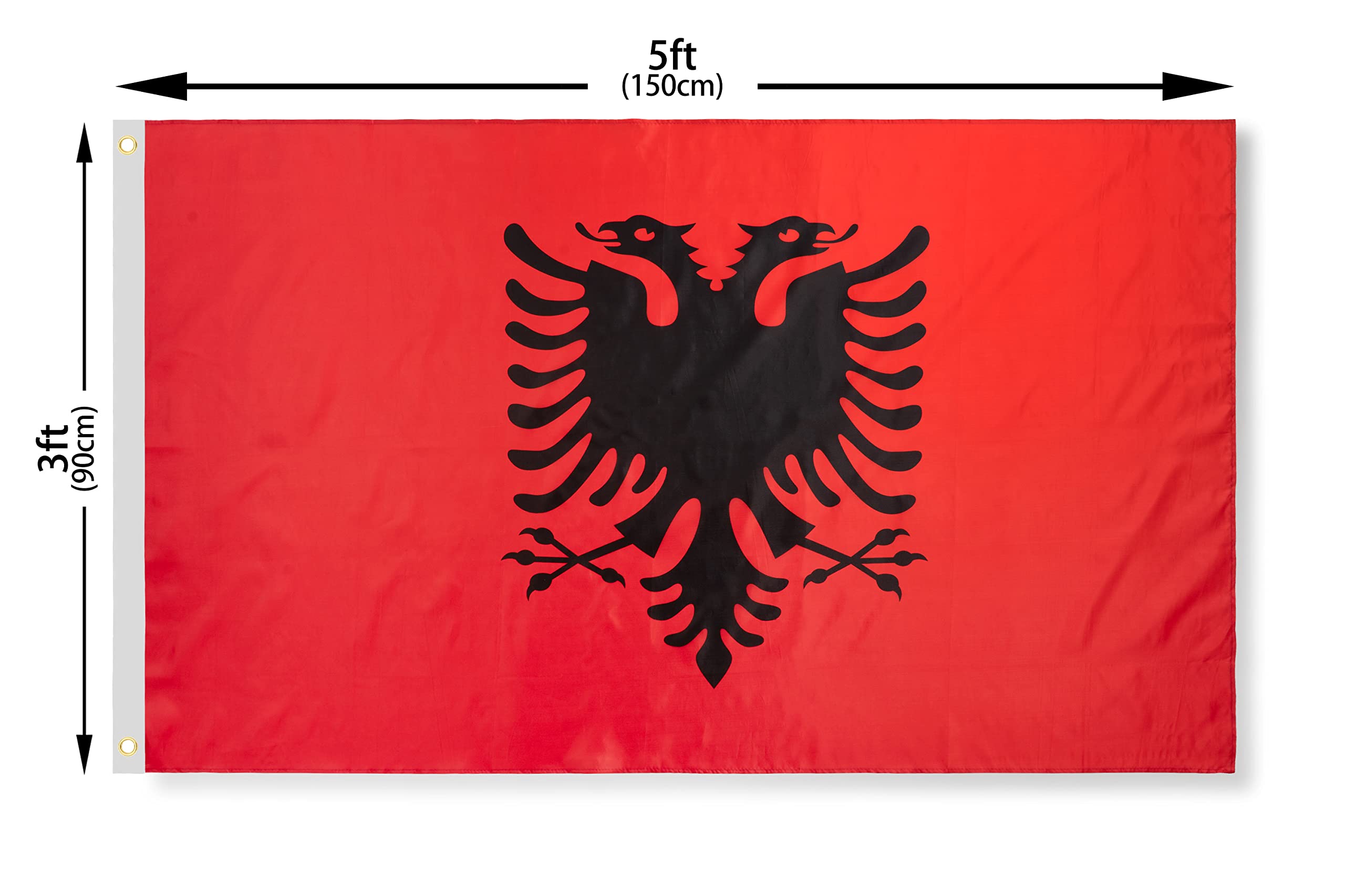 DANF Albania Flag 3x5 Foot Albanian National Flags Polyester with Brass Grommets 3 X 5 Ft