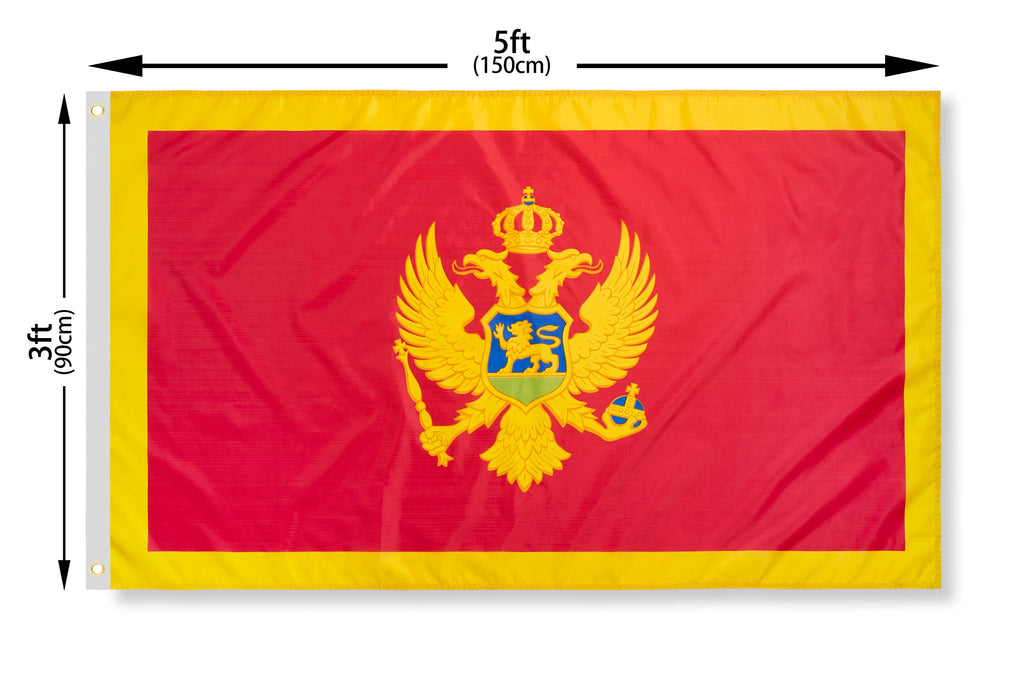 DANF Montenegro Flag 3x5 Ft Thick Polyester, Fade Resistant, Brass Grommets, Canvas Header Montenegrin National Flags with 3 X 5 Feet