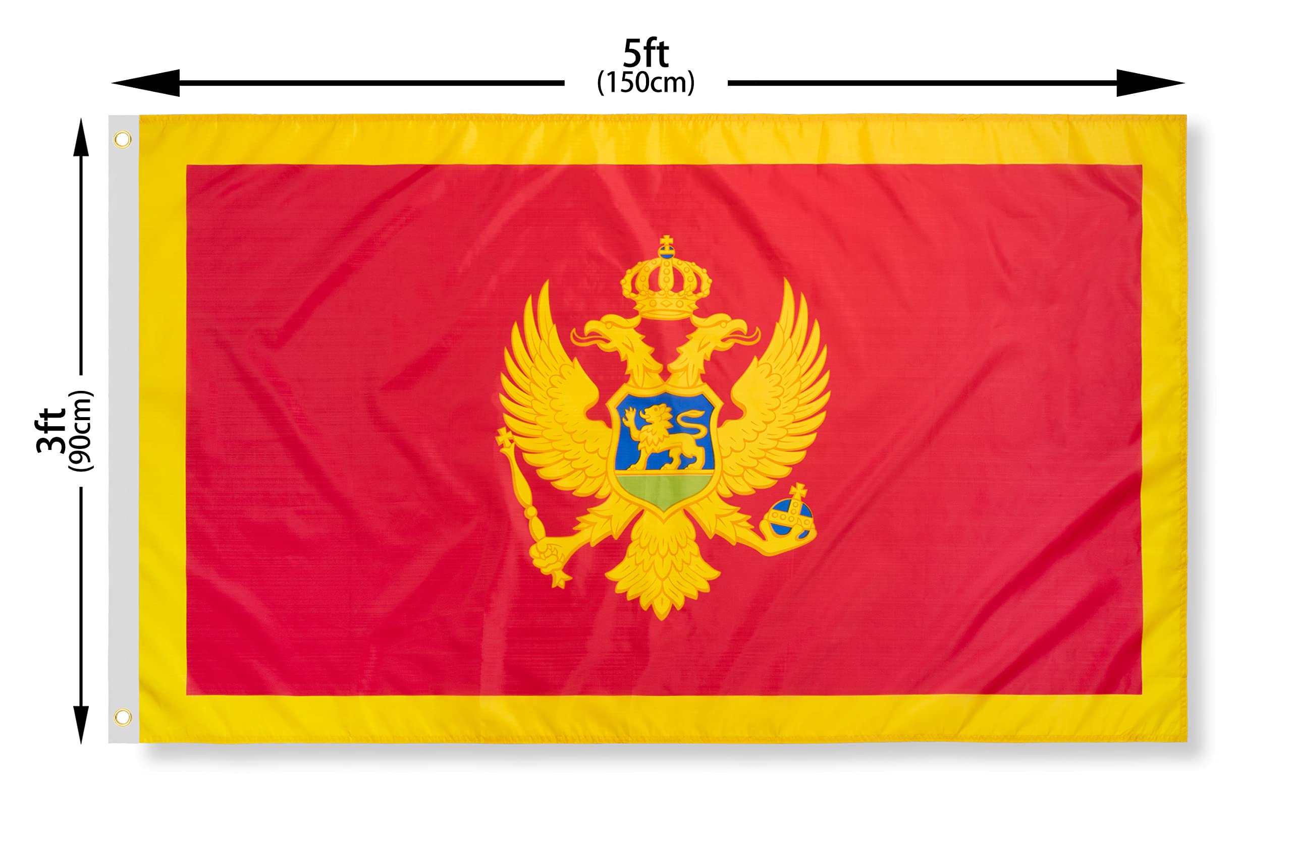 DANF Montenegro Flag 3x5 Ft Thick Polyester, Fade Resistant, Brass Grommets, Canvas Header Montenegrin National Flags with 3 X 5 Feet