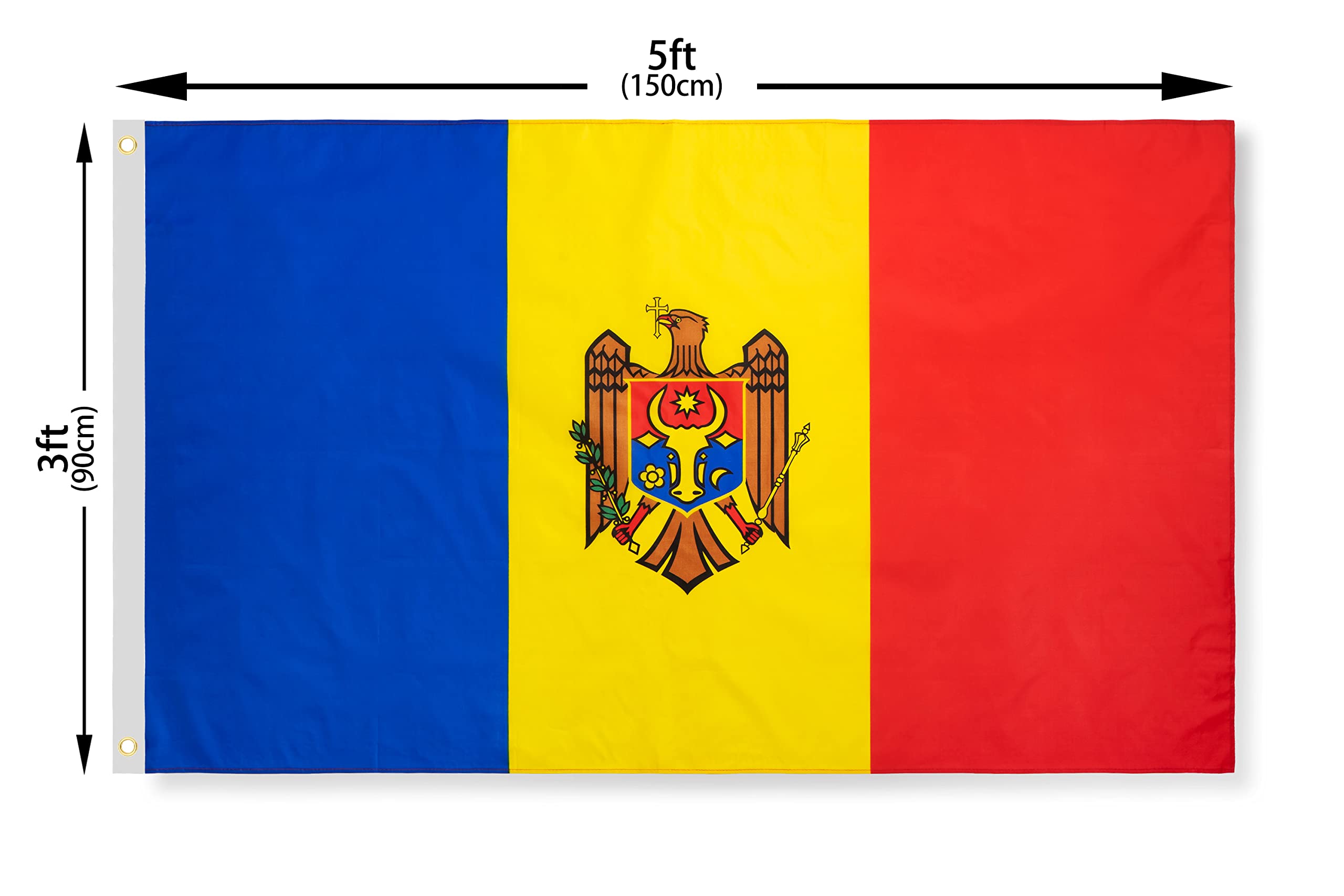 DANF Moldova Flag 3x5 Ft Thick Polyester, Fade Resistant, Brass Grommets, Canvas Header Republic of Moldova National Flags with 3 X 5 Feet