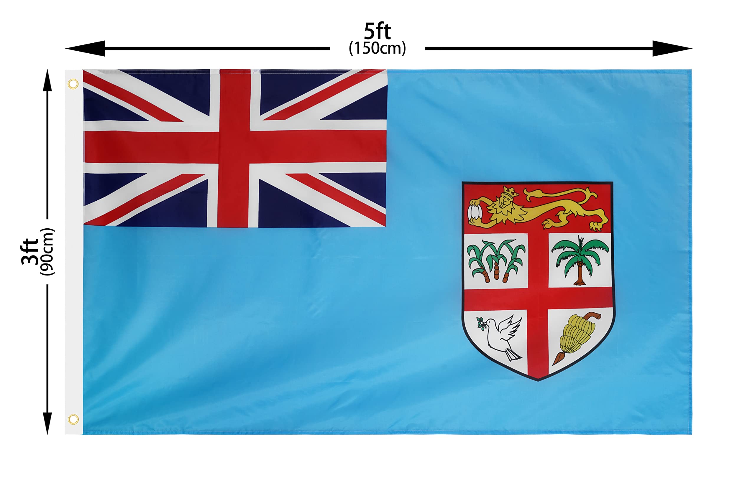 DANF Fiji Flag 3x5 Ft Thick Polyester, Fade Resistant, Brass Grommets, Canvas Header Fijian National Flags with 3 X 5 Feet