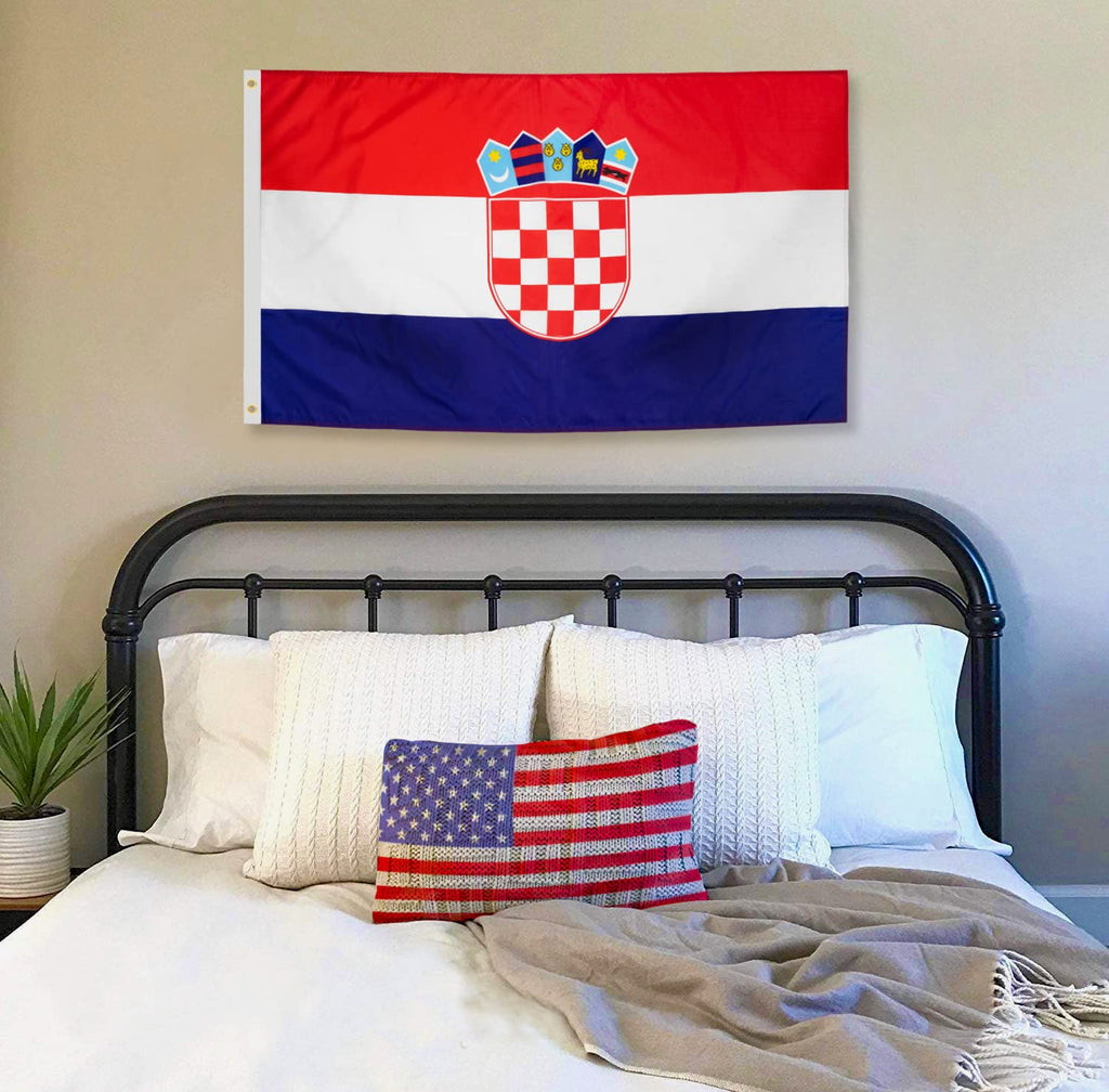 DANF Croatia Flag 3x5 Ft Thick Polyester, Fade Resistant, Brass Grommets, Canvas Header Croatian National Flags with 3 X 5 Feet