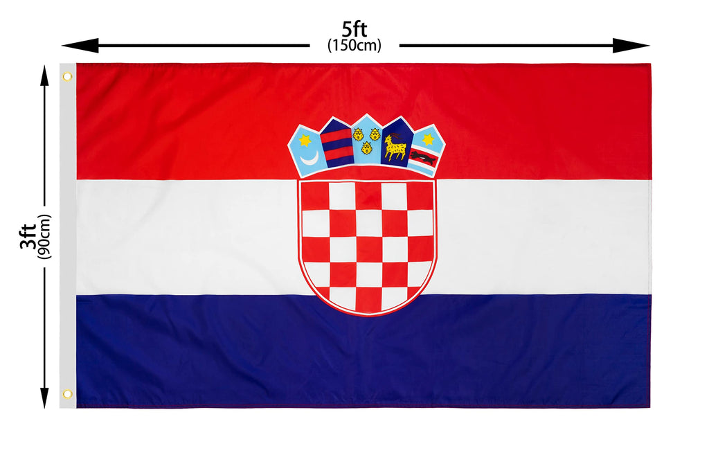 DANF Croatia Flag 3x5 Ft Thick Polyester, Fade Resistant, Brass Grommets, Canvas Header Croatian National Flags with 3 X 5 Feet