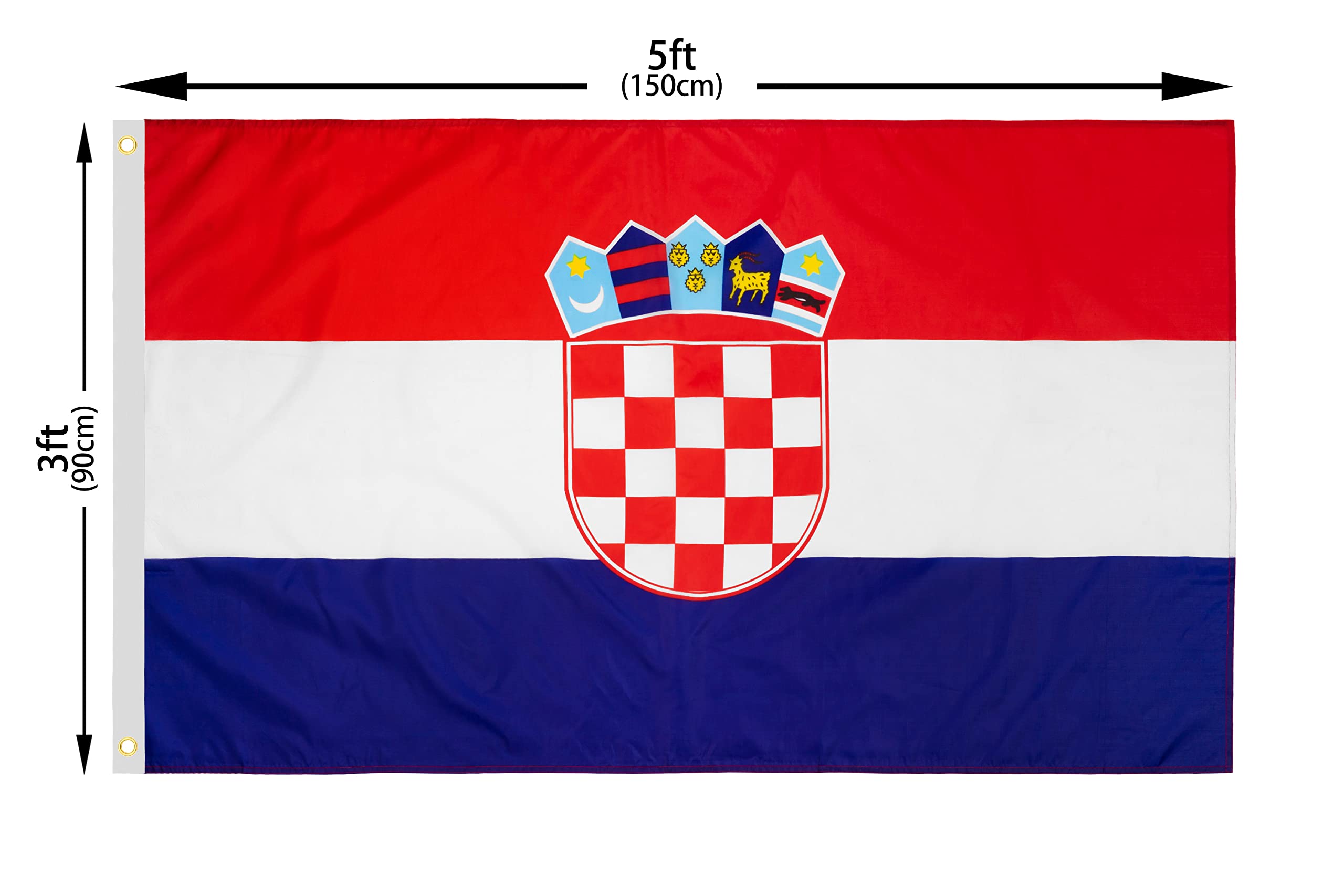 DANF Croatia Flag 3x5 Ft Thick Polyester, Fade Resistant, Brass Grommets, Canvas Header Croatian National Flags with 3 X 5 Feet