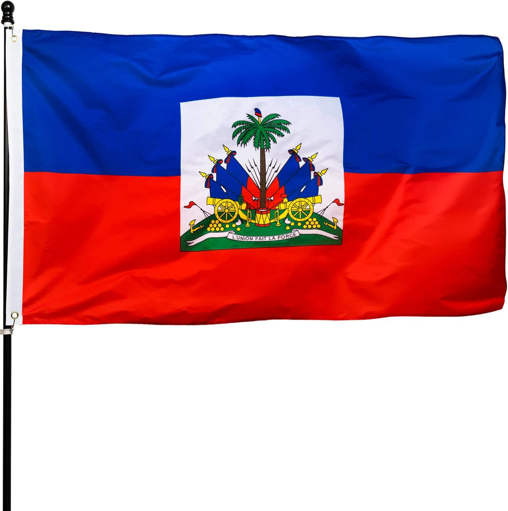 DANF Haiti Flag 3x5 Ft Thick Polyester, Fade Resistant, Brass Grommets, Canvas Header,Double Sided Haitian National Flags 3 X 5 Feet